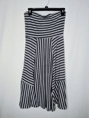 Gray & Charcoal Striped Strapless Dress